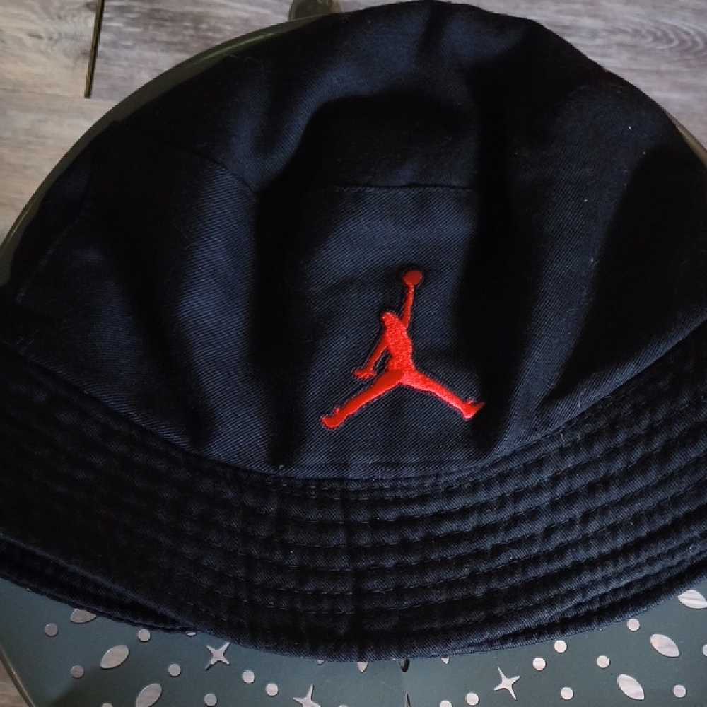 Jordan Black Bucket Hat with Red Logo